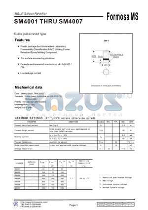 SM4001 datasheet - Glass passivated type