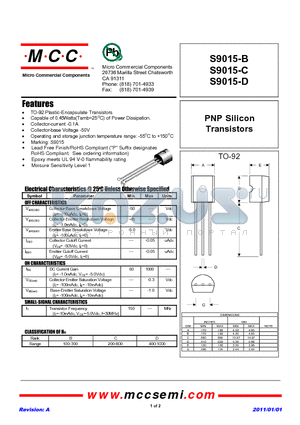 S9015-C datasheet - PNP Silicon Transistors