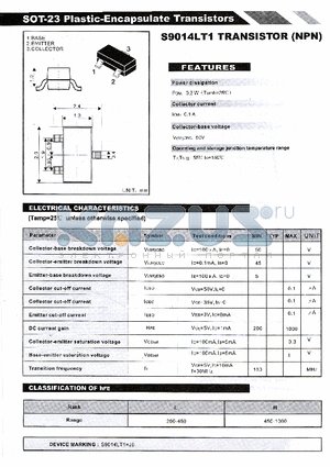 S9014LT1 datasheet - SOT-23 Plastic-Encapsulate Transistors