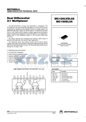 MC100LVEL56 datasheet - Dual Differential 2:1 Multiplexer