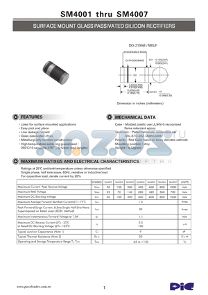 SM4001 datasheet - SURFACE MOUNT GLASS PASSIVATED SILICON RECTIFIERS