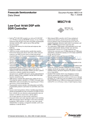 MSC7118VM1200 datasheet - Low-Cost 16-bit DSP with DDR Controller