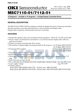 MSC7110-01 datasheet - 12-Segment x 16-Digit or 16-Segment x12-Digit Display Controller/Driver