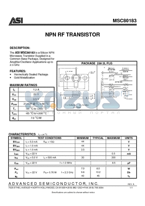 MSC80183 datasheet - NPN RF TRANSISTOR