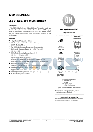 MC100LVEL58DR2G datasheet - 3.3V ECL 2:1 Multiplexer