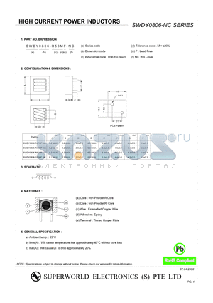 SWDY0806-1R0MF-NC datasheet - HIGH CURRENT MOLDED POWER INDUCTORS