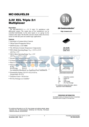 MC100LVEL59DWG datasheet - 3.3V ECL Triple 2:1 Multiplexer