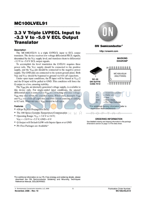 MC100LVEL91 datasheet - 3.3 V Triple LVPECL Input to −3.3 V to −5.0 V ECL Output Translator