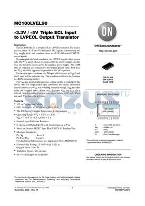 MC100LVEL90DWR2 datasheet - −3.3V / −5V Triple ECL Input to LVPECL Output Translator