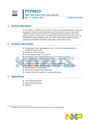 PCF8523TS-1 datasheet - Real-Time Clock (RTC) and calendar