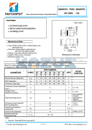 SM4002FL datasheet - Glass Passivated Surface Mount Rectifiers
