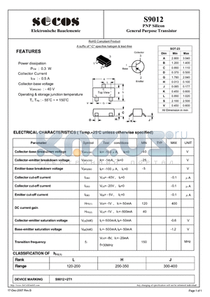 S9012 datasheet - General Purpose Transistor