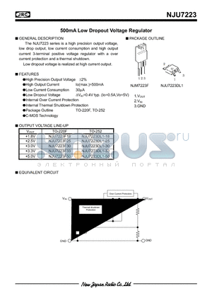 NJU7223F18 datasheet - 500mA Low Dropout Voltage Regulator