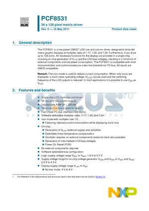 PCF8531U datasheet - 34 x 128 pixel matrix driver Single-chip LCD controller and driver