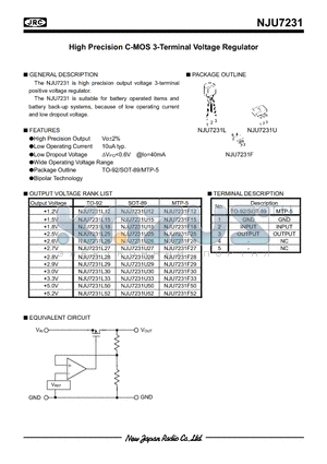 NJU7231F30 datasheet - High Precision C-MOS 3-Terminal Voltage Regulator