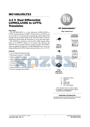 MC100LVELT23DR2G datasheet - 3.3 V Dual Differential LVPECL/LVDS to LVTTL Translator