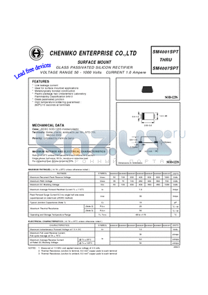 SM4003SPT datasheet - GLASS PASSIVATED SILICON RECTIFIER