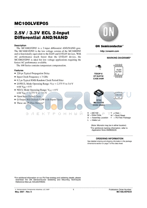 MC100LVEP05DTR2G datasheet - 2.5V / 3.3V ECL 2-Input Differential AND/NAND