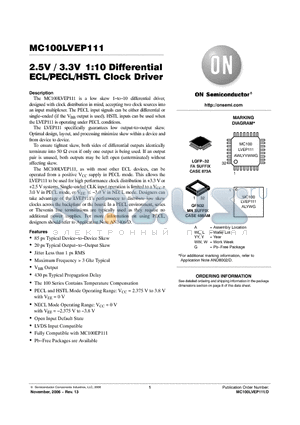 MC100LVEP111 datasheet - 2.5V / 3.3V 1:10 Differential ECL/PECL/HSTL Clock Driver