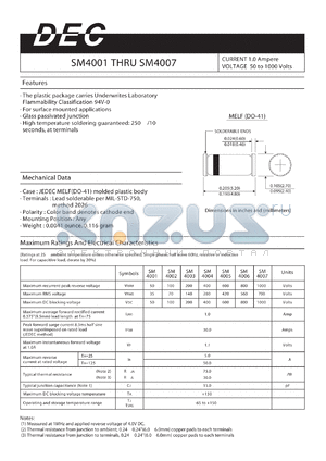 SM4004 datasheet - CURRENT 1.0 Ampere VOLTAGE 50 to 1000 Volts