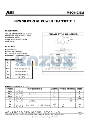 MSC81035M datasheet - NPN SILICON RF POWER TRANSISTOR