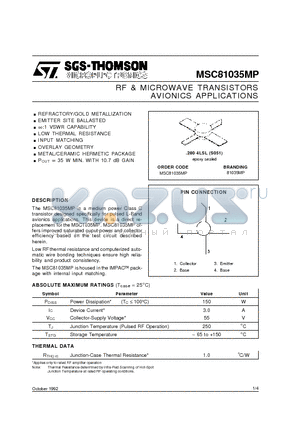 MSC81035MP datasheet - RF & MICROWAVE TRANSISTORS AVIONICS APPLICATIONS