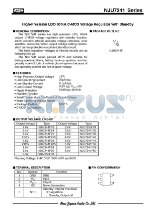 NJU7241F50 datasheet - High-Precision LDO 60mA C-MOS Voltage Regulator with Standby