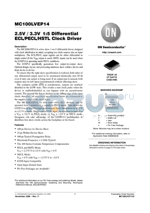 MC100LVEP14DT datasheet - 2.5V / 3.3V 1:5 Differential ECL/PECL/HSTL Clock Driver