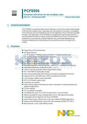 PCF8566 datasheet - Universal LCD driver for low multiplex rates