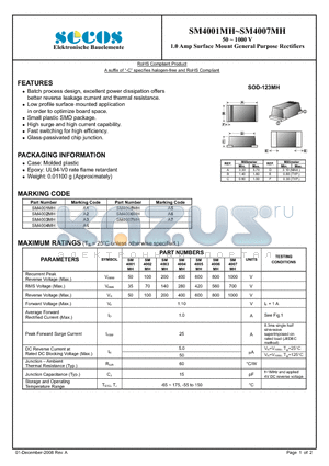 SM4005MH datasheet - 1.0 Amp Surface Mount General Purpose Rectifiers