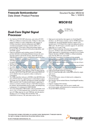 MSC8152SVT1000B datasheet - Dual-Core Digital Signal Processor