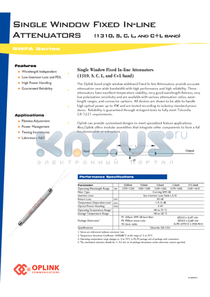 SWFA3113P00 datasheet - Single Window Fixed In-line Attenuators