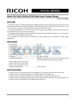 R1515H037B datasheet - 50mA VOLTAGE REGULATOR (Wide Input Voltage Range)