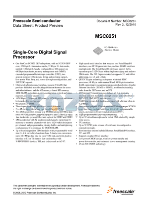 MSC8251SVT1000B datasheet - Single-Core Digital Signal Processor