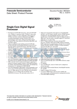 MSC8251TVT1000B datasheet - Single-Core Digital Signal Processor
