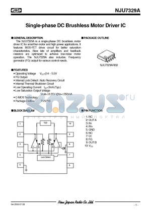 NJU7329A datasheet - Single-phase DC Brushless Motor Driver IC