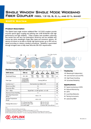 SWFC1110 datasheet - Single Window Single Mode Wideband Fiber Coupler