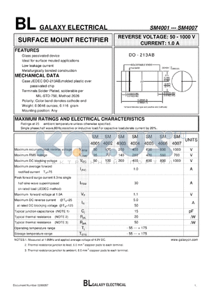 SM4007 datasheet - SURFACE MOUNT RECTIFIER