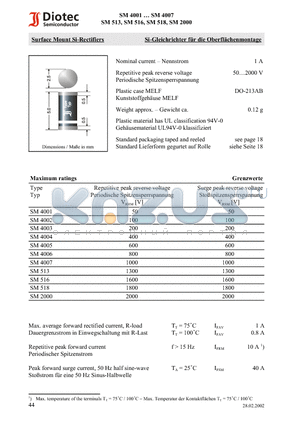 SM4007 datasheet - Surface Mount Si-Rectifiers