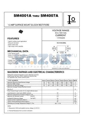 SM4007A datasheet - 1.0 AMP SURFACE MOUNT SILICON RECTIFIERS