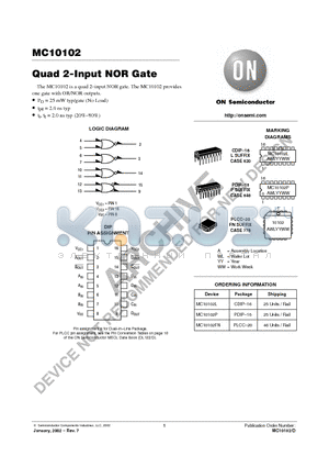 MC10102 datasheet - Quad 2-Input NOR Gate