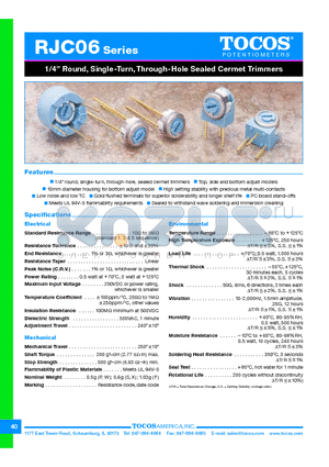 RJC06FB102M datasheet - 1/4 Round, Single-Turn, Through-Hole Sealed Cermet Trimmers