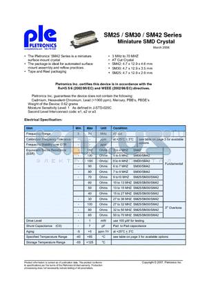 SM42-18 datasheet - Miniature SMD Crystal