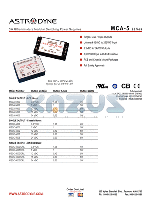 MSCA-5000 datasheet - 5W Ultraminiature Modular Switching Power Supplies