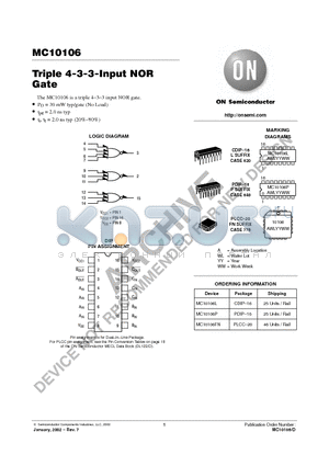 MC10106P datasheet - Triple 4-3-3-Input NOR Gate
