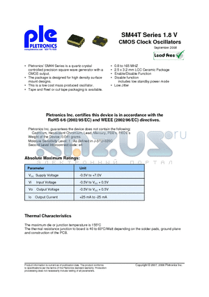 SM4444TEX datasheet - SM44T Series 1.8 V CMOS Clock Oscillators