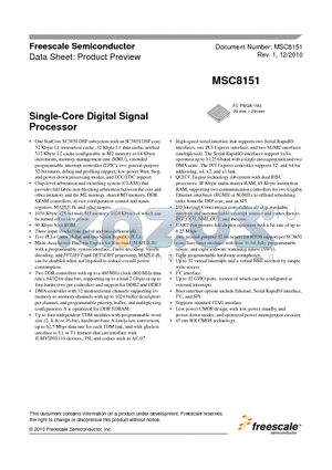 MSC8151SVT1000B datasheet - Single-Core Digital Signal Processor