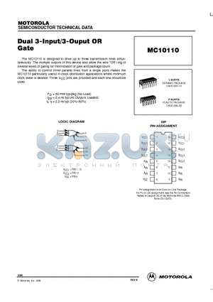 MC10110P datasheet - Dual 3-Input/3-Output OR Gate