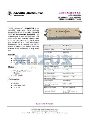 SM4450-37S datasheet - 4400 - 5000 MHz 5 Watt Linear Power Amplifier