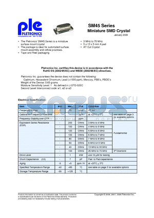 SM45CE-18 datasheet - Miniature SMD Crystal